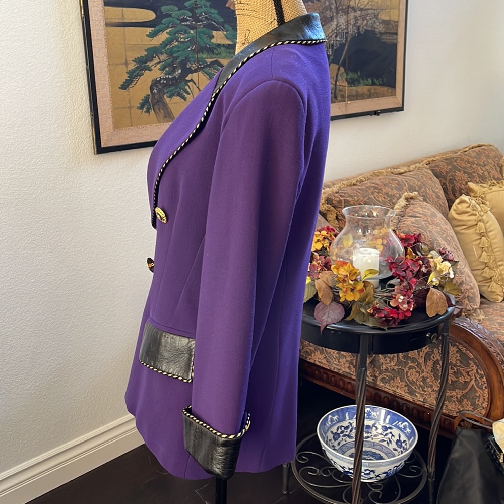 Bestini Paris vintage wool blazer with faux leather accents made in France - Picture 4 of 16